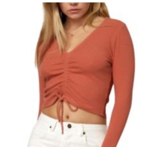 Ultra Flirt Long Sleeve Top Ribbed Orange Salmon pinkish color size S - Picture 3 of 12